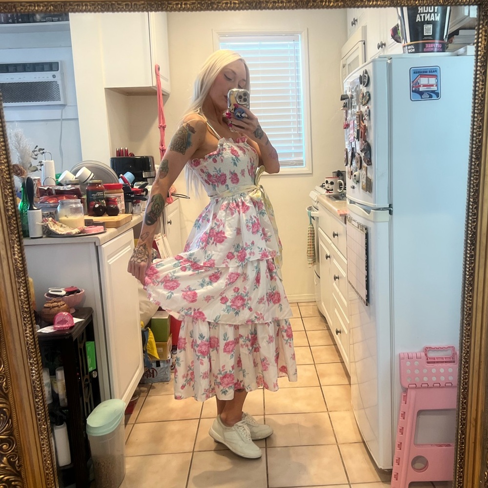 LoveShackFancy x Target pink and yellow floral tiered ruffle sundress